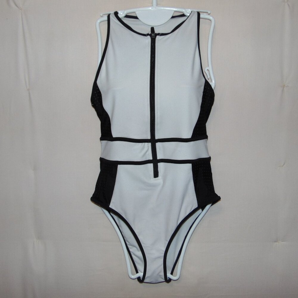 White Swimsuit with Black Mesh Sides (No tag)